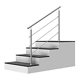 Edelstahl Treppengeländer/Außengeländer, 2m lang, 0,9m hoch, Aufmontage, je 2 Pfosten + Handlauf mit Kugelring + 3 Querstäbe + Zubehör, Winkelverstellbar (L:2000mm H:900mm)