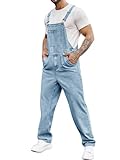 Runcati Herren Denim Latzhose Jeans Arbeitshose Sommer Streetwear Jeanshose Casual Verstellbare Träger Jumpsuit Blau, L