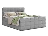 Boxspringbett Best Lux mit Fußteil, 2 Bettkästen und Topper - Doppelbett, Bonell-Matratze, Polsterbett, Bett, Betten, Bettgestell, Schlafzimmer (Grau (Inari 91), 140 x 200 cm)