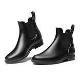 DREAM PAIRS Stiefel Damen Gummistiefel Damen Halbhoch Chelsea Boots Damen Frauen Ankle Wellies Wasserdicht Regenstiefel Schwarz 40 EU