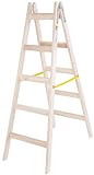 STREND PRO Holzleiter 5 Stufen 1,56m | IDEAL Malerleiter Holz für Malerarbeiten, Renovierungen, Reparaturen | Klappleiter Holz mit EN131 Zertifikat | Haushaltsleiter einschließlich Metallhaken