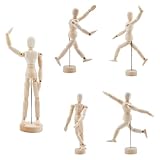 SUPERFINDINGS 5 Stück 3 Größen Modell Holz männliche Schaufensterpuppe aus Holz Künstler Modell Zeichnung Figur Modell bewegliche Holzpuppe mit Sockel und flexiblem Körper zum Zeichnen der