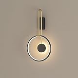 YYQBYY Einfache und moderne Nachttischlampe mit LED-Ring, Innenleuchte, Gold und Schwarz, Kieselgel-Schirm, Postmoderne Kunst-Wandleuchte aus Aluminium für Schlafzimmer, Sal