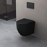 doporro Hänge-WC Spülrandlos Hänge-Toilette mit Tiefspüler inkl. Soft-Close Absenkautomatik schwarz matt aus Keramik Wandmontage Aachen179 neu