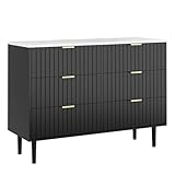 UEV Kommode mit Schublanden, 100 x 34 x 75cm, Schrank mit 6 Schubladen, Highboard, TV Schrank, Schmal kommode, Aufbewahrungskommode,Schrank für Wohnzimmer,Schlafzimmer,Flur(Schwarz)