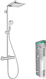 hansgrohe Crometta E - wassersparendes Duschsystem (EcoSmart) mit Thermostat, Regendusche (240 x 240 mm) mit Armatur, Handbrause, Schlauch, Brausestange und eckiger Kopfbrause, Chrom, 27281000