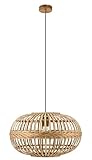 EGLO Pendelleuchte Amsfield, Boho Hängelampe Esstisch, Esszimmerlampe aus Metall und Holz in Natur, Hängeleuchte für Wohnzimmer und Esszimmer, E27, Ø 38 cm