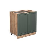 Vicco Spülenschrank Fame-Line, Grün-Gold Landhaus/Goldkraft Eiche, 80 cm mit Regal, ohne Arbeitsplatte