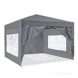 ISE 3x3m Garten Faltpavillon Pavillon inkl.Tragtasche,Gartenzelt,UV-Schutz 50+ mit 4 seitenteilen für Garten,Grau