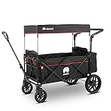 elvent® SmartCruiser Premium Bollerwagen - Handwagen faltbar mit Dach I Sitzpolster, Hecktasche, Feststellbremse, Off-Road-Reifen, 5-Punkt-Gurt I für 2 Kinder | Teleskop-Zugstange (Schwarz)