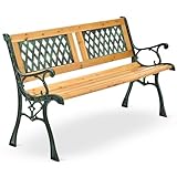 Juskys Gartenbank Sanremo - 2-Sitzer Holzbank mit Armlehnen & Rückenlehne - wetterfeste Sitzbank 122x54x73 cm - Seitenelemente aus Gusseisen