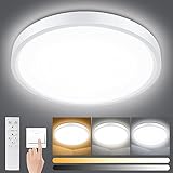 Smanu LED Deckenleuchte Dimmbar mit Fernbedienung, 18W 1500LM,3000K-6000K Einstellbar Flach Deckenlampe Panel Rund für Badezimmer,Schlafzimmer,Wohnzimmer,Küche,Keller, Balkon,Ø22cm,Weiß