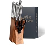 WALDLAND Premium Messerblock mit Messer – 7 teiliges Messerset I Messerblock mit Küchenmesser Set und integriertem Messerschärfer I robustes Akazienholz I Messer Set I Knife Set (Akazienholz)