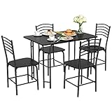 COSTWAY 5 teiliges Esstisch Set, rechteckiger Küchentisch mit 4 Stühle , Essgruppe Metallrahmen, Sitzgruppe Esszimmertisch 4 Personen platzsparend für Küche, Restaurant