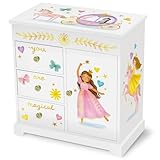 Musikalisches Prinzessin-Schmuckkästchen für Mädchen - Kinder Spieluhr mit Spiegel, Prinzessin Geschenke für kleine Mädchen Geburtstag, Schmuckkästchen für Alter 3-10 - 24,1 x 19,7 x 24,1 cm, Weiß