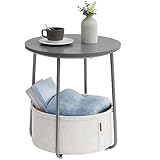 VASAGLE Beistelltisch rund, Kleiner Tisch, Couchtisch klein, Wohnzimmertisch, Korb aus Stoff, Stauraum für Wohnzimmer Schlafzimmer, Nachttisch modern, zementgrau-cremeweiß LET223G49