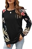 Odosalii Langarmshirts Damen Rundhals T Shirts Blusen Tunika Oberteile Lose Basic Sweatshirt Pullover Mit Blumenmuster