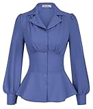 GRACE KARIN Button-Down-Shirts für Damen, Herbst-Schößchen-Oberteil, langärmelig, Arbeitsbluse, Kragenhemd, elegantes Oberteil, Blau / Violett, Klein