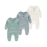 Chamie Baby Romper Newborn Knitted Jumpsuit Long Sleeve Baby Boys Girls Footless One-Piece Suit 0-24 Months,3 Pcs,Beige,Green,Blue