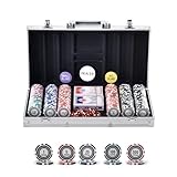 VEVOR Kunststoff Pokerchip-Set, 300-teiliges Pokerset, Komplettes Pokerspielset mit Alu-Pokerkoffer, Karten, Knöpfe und Würfel, Komplett Set 7-8 Spieler für Texas Hold'em, Blackjack, Glücksspiel usw.