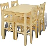 JINPALAY Esstisch mit 4 Stühlen Set Kiefer Holz Essgruppe 4er Set Esszimmerstühle mit Esstisch für Esszimmer, Küche, Wohnzimmer (Natürlich)