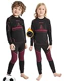 NOOYME Funktionsunterwäsche Kinder Skiunterwäsche Kinder Thermounterwäsche Kinder Atmungsaktiv & Hautfreundlich Sportunterwäsche Kinder Fussball,Schwarz-rosa (110/116) 110-115cm