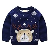 JiAmy Kinder Weihnachten Strickpullover Winter Sweatshirt Gestricktes Pullover Hirsch Blau 1-2 Jahre