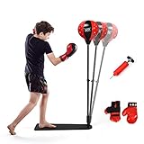 RELAX4LIFE Boxsack für Kinder & Erwachsene ab 8 Jahren, Punchingball 85-130 cm Höhenverstallbar, Box Set mit Rutschfestem Fußpedal, inkl. Boxhandschuhen Pumpe, Ideal für Stressabbau Fitness