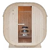 HORI® Moderne Fasssauna Gartensauna inkl. Ofen & Saunasteine | 6 kW Ofen I 4 Personen