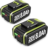 2 Stück 8000mAh WA3553 Ersatzakku für Worx Akku 20V Li-Ion Akku Wiederaufladbar für Worx 20V Akku WA351 W3553 WA3572 WA3553 WX390 WX176 WX178 WU268 WX166.4 WX372.1 WX800 WG259E WA3760