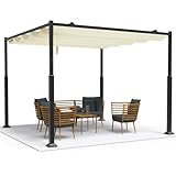 VOUNOT Pergola Pavillon 3x3m wasserdicht stabil Winterfest, Gartenpavillon Metall mit Terrassenüberdachung freistehend, Sonnenschutz für Garten Terrasse & Balkon, Beige