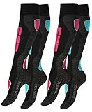 2 Paar Original VCA® SKI Funktionssocken, Wintersport Socken mit Spezial Polsterung,Gr.-35/38,Pink/Turquoise