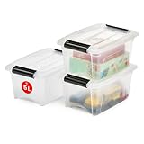 Iris Ohyama Aufbewahrungsboxen mit Deckel, 5L, 3er-Set, Transparent, Sicherer Verschluss, Stapelbar, Griffe, Schlafzimmer, Schrank, Büro, Organisation, BPA-freies Plastik, Ordnungsboxen, NTB-5