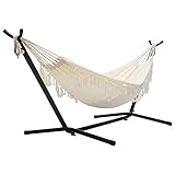 BEJOY Hängematte Mit Gestell, extra großem Baumwolltuch und verstellbarem, strapazierfähigem Stahlrahmen für Indoor Outdoor Garden Camping Swing für Erwachsene Kinder, Camping Patio Bed Swing