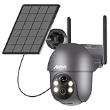 ANRAN 2K Überwachungskamera Aussen Akku WLAN, 360 Grad Schwenkbare Kabellose Überwachungskamera mit Solarpanel, PIR Bewegungsmelder mit Flutlicht, 2-Wege-Audio, Nachtsicht, 2,4GHz WLAN, Q01 Grau