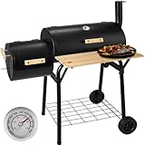 tectake® 3-in-1 outdoor Grill, Smoker mit Zubehör Thermometer, Holzkohlegrill, BBQ Grill, Räucherofen für Fleisch, Grillwagen fahrbar mit Luftregulierung