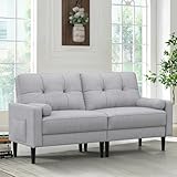 Aotumm Ciort Sofa 2 Sitzer, Modernes Sofa Dicken Polstern, 2 Kissen, Bequemes Leinensofa mit 2 Staufächern für Wohnzimmer/Schlafzimmer/Büro, Leicht zusammenzubauendes Sofa Klein 2 Sitzer, Grau