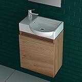 Alpenberger Waschbecken mit Unterschrank 45 cm Breit | Waschbeckenunterschrank Klein Gäste WC & Bad Vormontiert | Waschtischunterschrank Hängend Badmöbel | MDF Holz Bambus-Optik