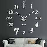 SOLEDI 3D Wanduhr Groß XXL zum Kleben - DIY Mute Modern Uhr Wandtattoo für Wohnzimmer Küche Schlafzimmer Office (60-120cm)