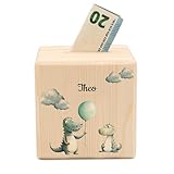 Geschenkfreude Spardose personalisiert mit Namen aus Holz - 10x10cm Holzspardose mit Schloss - UV-Druck Spardosen mit Namen - Taufgeschenke für Junge/Mädchen - Geschenk zur Geburt - Krokodil