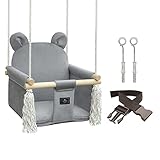 NATILU® Babyschaukel Set Indoor Outdoor | Bär Grey Velvet | Schaukel | Kinderschaukel | Kindergartenschaukel | Kleinkindschaukel | Holzschaukel | Schaukelsitz | Swing ab 6M+ für Zuhause, Garten