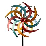 BigDean farbenfrohes Windrad aus Metall 140x Ø 38cm – Windspiel für den Garten - Gartenstecker für draußen – großer Blumenstecker Windmühle