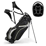 COSTWAY Golfbag, Golf Stand Bag mit Standfüßen, Regenhaube & 8-facher Unterteilung, tragbare Pencil Bag mit Kopfteil & Tragegurt, Golf Tasche für Damen & Herren