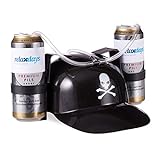 Relaxdays Trinkhelm Pirat, Helm mit Schlauch, für 2 Dosen Bier, Karneval Spaß Partyartikel, Totenkopf Bierhelm, schwarz