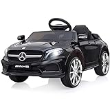 12V Kinder Elektroauto Mercedes Benz AMG mit 2,4G-Fernbedienung, Elektrofahrzeuge 2-türig mit MP3, Musik, Hupe, LED-Leuchten und 5 Punkt Sicherheitsgurt für Kinder ab 3 Jahre(Schwarz)