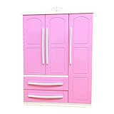 BINGBIAN Moderner Kleiderschrank mit drei Türen, für Barbi-Möbel, für Schuhe, Pink