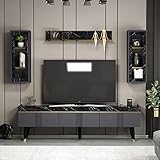 Homidea KARYA Wohnwand – Wohnzimmer TV Set – TV Schrank – TV Lowboard – Fernsehtisch - TV Möbel mit 3 Türen in modernem Design (Anthrazit/Marmor)