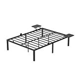 VASAGLE Bett 140 x 200 cm, Gästebett mit Aufbewahrungsregalen, Doppelbett, Bettgestell aus Metall, Bettrahmen, Metallbett, einfache Montage, klassikschwarz RMB094B01