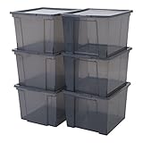 Iris Ohyama Vielseitige Aufbewahrungsboxen, 30L, 6er-Set, Grau, Leicht schließba Deckel, Stapelbar, Plastik, Für Schrank, Regale, Organisation, Kleidung, Bettlaken, Garage, USB-M