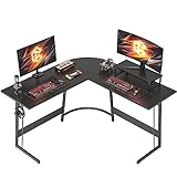 CubiCubi Gaming Tisch Eckschreibtisch 120 x 120 cm, Schreibtisch l Form für Büro, Pc Ecktisch Computertisch Mit Monitorständer und Schubladen, Platzsparend, Einfach zu Montieren Eck Tisch, Schwarz